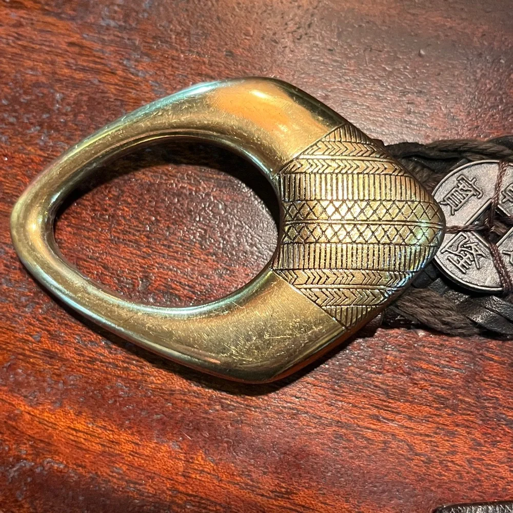 26” art crafted belt and buckle with brown, copper, turquoise colors